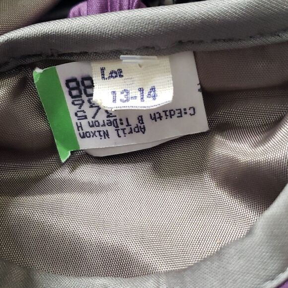 VINTAGE purple and silver gray Stripped balloon sleeves Crinkled Dress - Picture 9 of 9